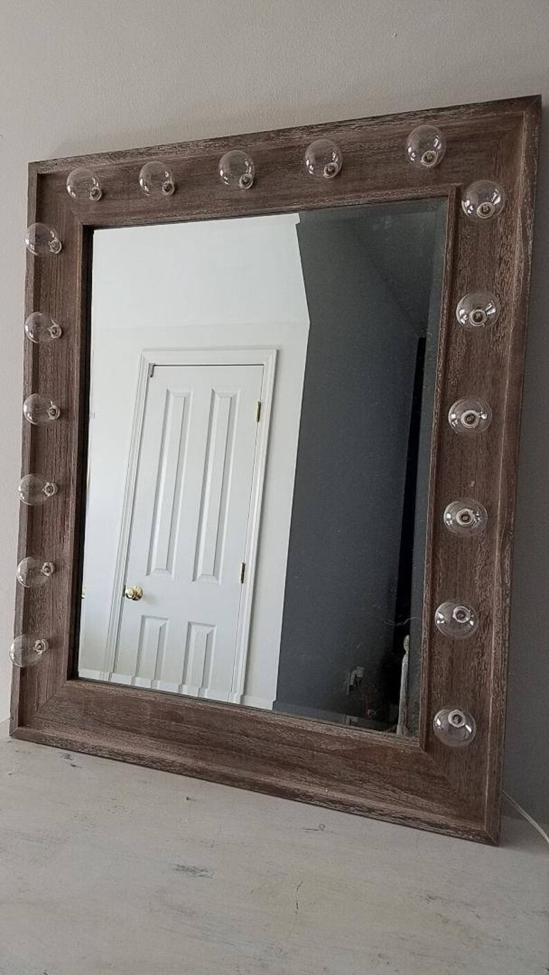 Large Vanity Mirror Reclaimed Driftwood Beveled Vertical Style Etsy