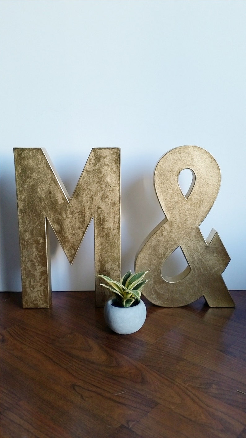 Gold Metallic Paper Mache Letters Numbers Small Large Wall And Table Decor image 6