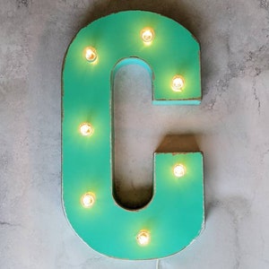 Light Up Marquee Letters Mint Aqua Metal Carnival Bulb Sign