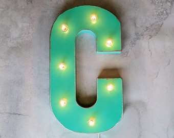 Light Up Marquee Letters Mint Aqua Metal Carnival Bulb Sign