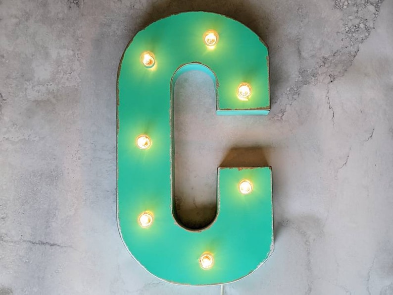 Light Up Marquee Letters Mint Aqua Metal Carnival Bulb Sign image 1