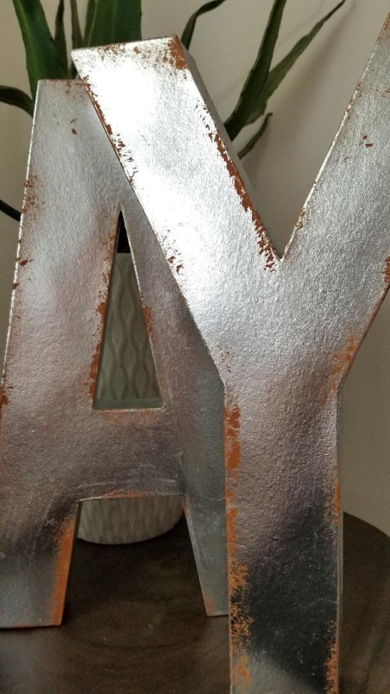 Paper Mache Letters Distressed Silver Rust Decor image 6