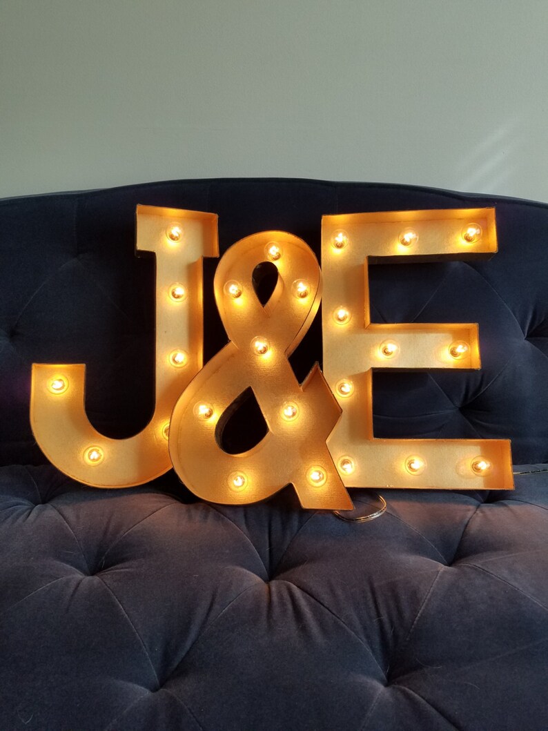 Paper Mache Gold Light Up Marquee Letters Vintage Lighted Bulbs Sign image 3