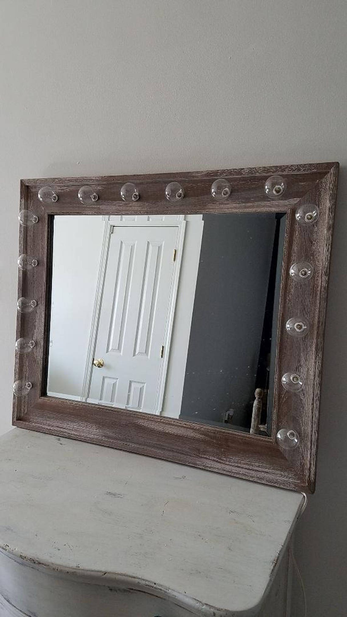 Large Vanity Mirror Reclaimed Driftwood Beveled Horizontal Etsy