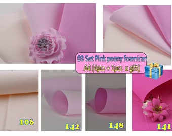 Set Peonia rosaSchiuma di seta (foamiran) A4 (4pcs + 1 come regalo) - Schiuma Eva, 0,8-1,0 mm EVA Gommapiuma per fiori, il paese di origine è la Cina