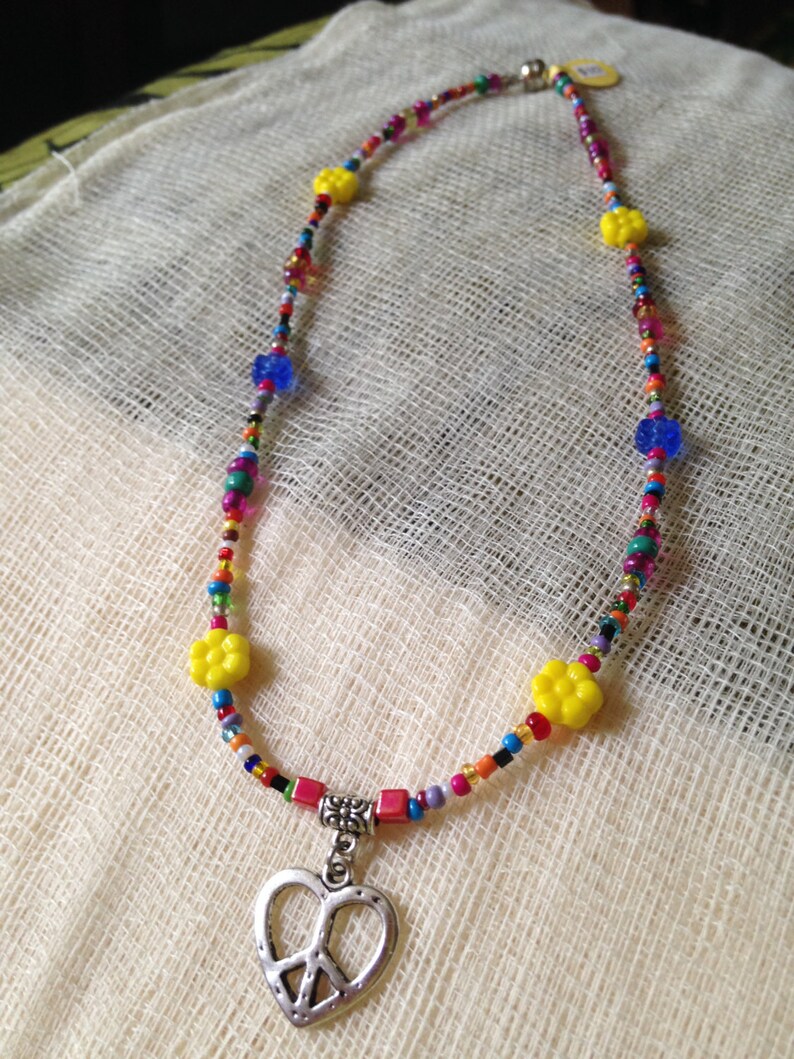 Peace symbol girls magnetic clasp necklace. Heart