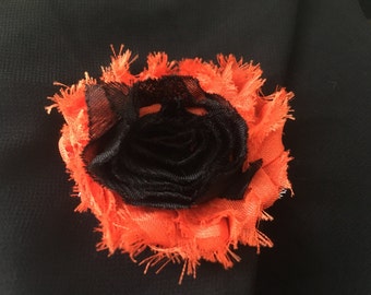 CLEARANCE SALE:   Orange with Black polka dots, Shabby Flower/Rose Hair Clip