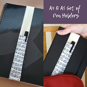Penholder Elastic Notebook Pen Holder A4 & A5 Set, Elasticated Pen Pocket Set for Notebooks, Journals and Diaries, Pen Pouches Cream Strap