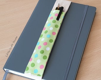 Elastic Pen Holder Green Spotty Fabric, Elasticated Notebook Pen Pocket for Notebooks, Journals, Planners & Diaries, Pen Pouch Band, A5/A4