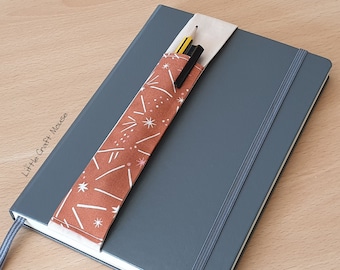 Elastic Pen Holder Ginger with Sparks Fabric, Elasticated Notebook Pen Pocket for Notebooks, Journals, Planners and Diaries, Pen Pouch A5/A4
