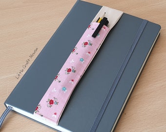 Pink Flowery Pen Holder with Elasticated Fabric Strap for Notebooks, Elastic Pen Pocket for Journals, Planners & Diaries, Holds 2 Pens A5/A4