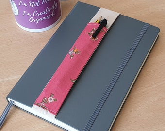 Porta bolígrafo para cuaderno, tela de flores, portalápices elástico para cuadernos, diarios, planificadores y diarios, bucle para bolígrafo, banda para 2 bolígrafos A5 o A4
