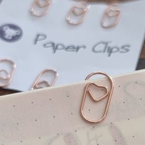 Heart Shaped Rose Gold Paperclip, Cute Metal Paper Clip, Packs of 6/10, Journal Accessory, Desk Orgainisation, Binder Clips, Office Supplies