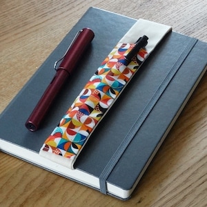 Elastic Pen Holder Mosaic Pattern Fabric, Elasticated Pen Pocket Bookmark for Notebooks, Journals, Planner and Diaries, Pen Pouch, A5 / A4