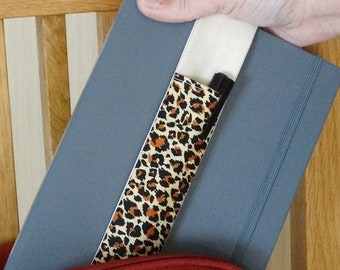 Leopard Print Fabric Elastic Notebook Pen Holder, Elasticated Pen Pocket for Journals, Planners & Diaries, Pouch Hold 2 Pen/Pencils, A5/A4
