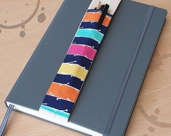 Notebook Pen Holder Stripy Pattern Fabric, Elastic Pen Pocket Bookmark for Notebooks, Journals, Planner and Diaries, Pen Pouch Band, A5 / A4