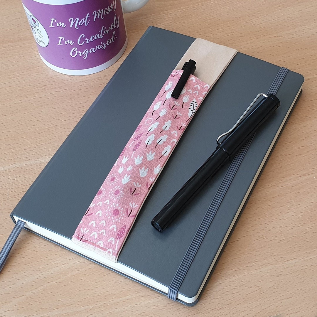Elastic Pen Holder Pink Leaves Fabric Elasticated Notebook Etsy