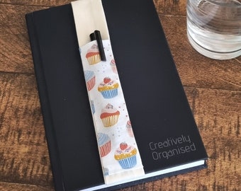 Notebook Pen Holder Cup Cake Fabric, Elastic Pen Holder for Notebooks, Journals, Planners & Diaries, Pen Loop, 2 Pen Pouch Band A5 or A4