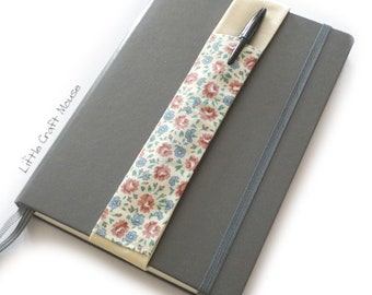 Porta bolígrafo elástico de tela color crema floral, bolsillo elástico para bolígrafos para diarios, planificadores y diarios, bolsa para 2 bolígrafos/lápices, A5/A4