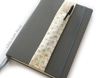 Porta bolígrafo elástico de tela floral color crema, bolsillo elástico para bolígrafos para diarios, planificadores y diarios, bolsa para 2 bolígrafos/lápices, A5/A4