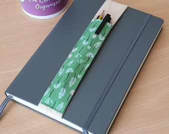 Green Elastic Penholder Notebook Bookmark, Pen Holder Elastic Strap, Pen Pouch for Notebooks and Journals, Page Marker, Planner Band, A5, A4