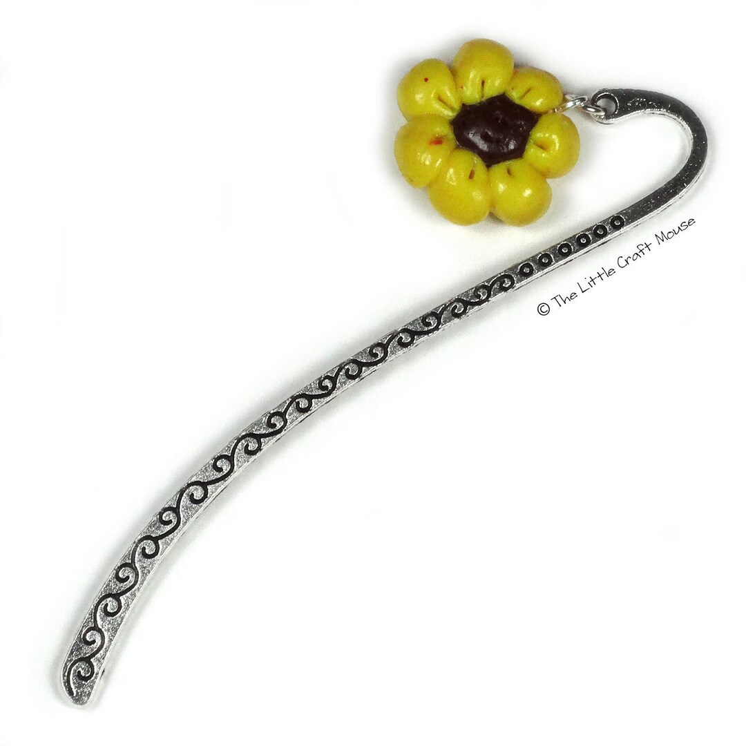 Sunflower Bookmark, Charm Bookmark, Yellow, Sunflower, Silver, Metal ...