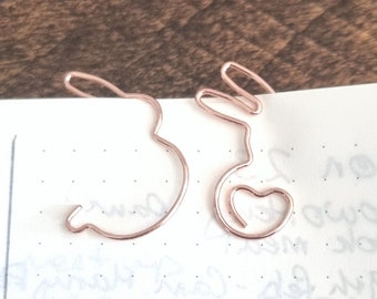 Bunny Shaped Rose Gold Paperclip, Rabbit Paper Clip, Bunny Rabbit Heart Metal Paper Clip, Packs of 6/10, Binder Clips, Office Supplies
