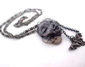 OOAK steampunk 'tarnished silver' moon face pendant necklace
