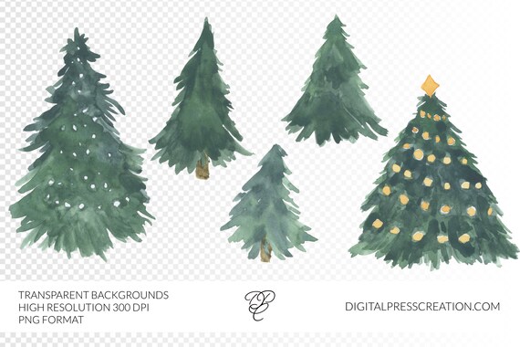 Download Watercolor Christmas Tree Clip Art For Scrapbooking Holiday Etsy