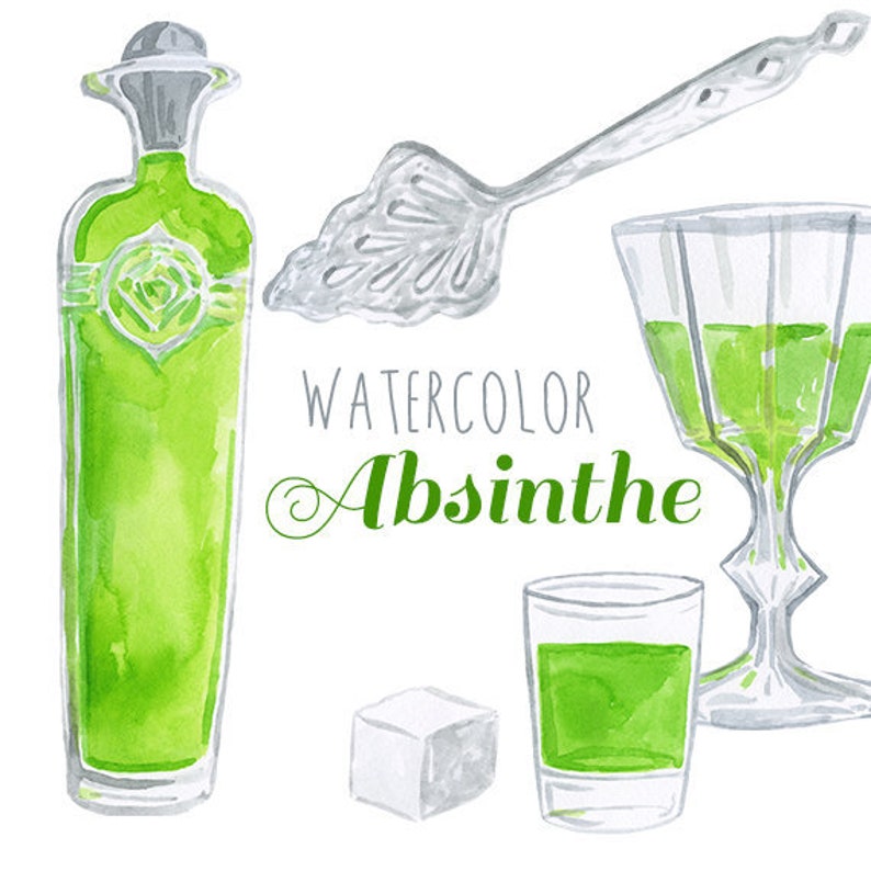 Download Watercolor Absinthe Clip Art Set Alcohol clipart Green | Etsy