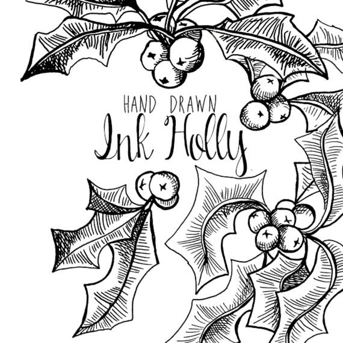 Ink Drawing Holly Branch Clip Art for Scrapbooking Holiday - Etsy