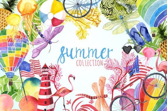 Watercolor Summer Collection, Summer Clip art, Summer graphics, seasonal  images, Summer florals, Watercolor clip art, summer clipart, garden