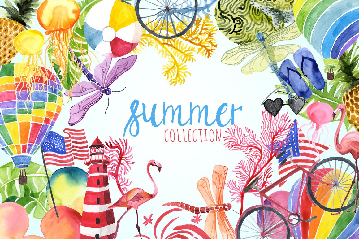Watercolor Summer Collection Summer Clip Art Summer Etsy Watercolor Summer Collection Summer Clip Art Summer Etsy