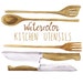 Watercolor Kitchen Utensils Clip Art, Wooden cookware, Wood Spoon, Wood knife, Kitchen illustration, Chef Clip Art, Kitchenware art, Cooking 
