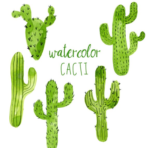 Download Watercolor Cacti Digital Cactus Clip Art Western Clipart Etsy