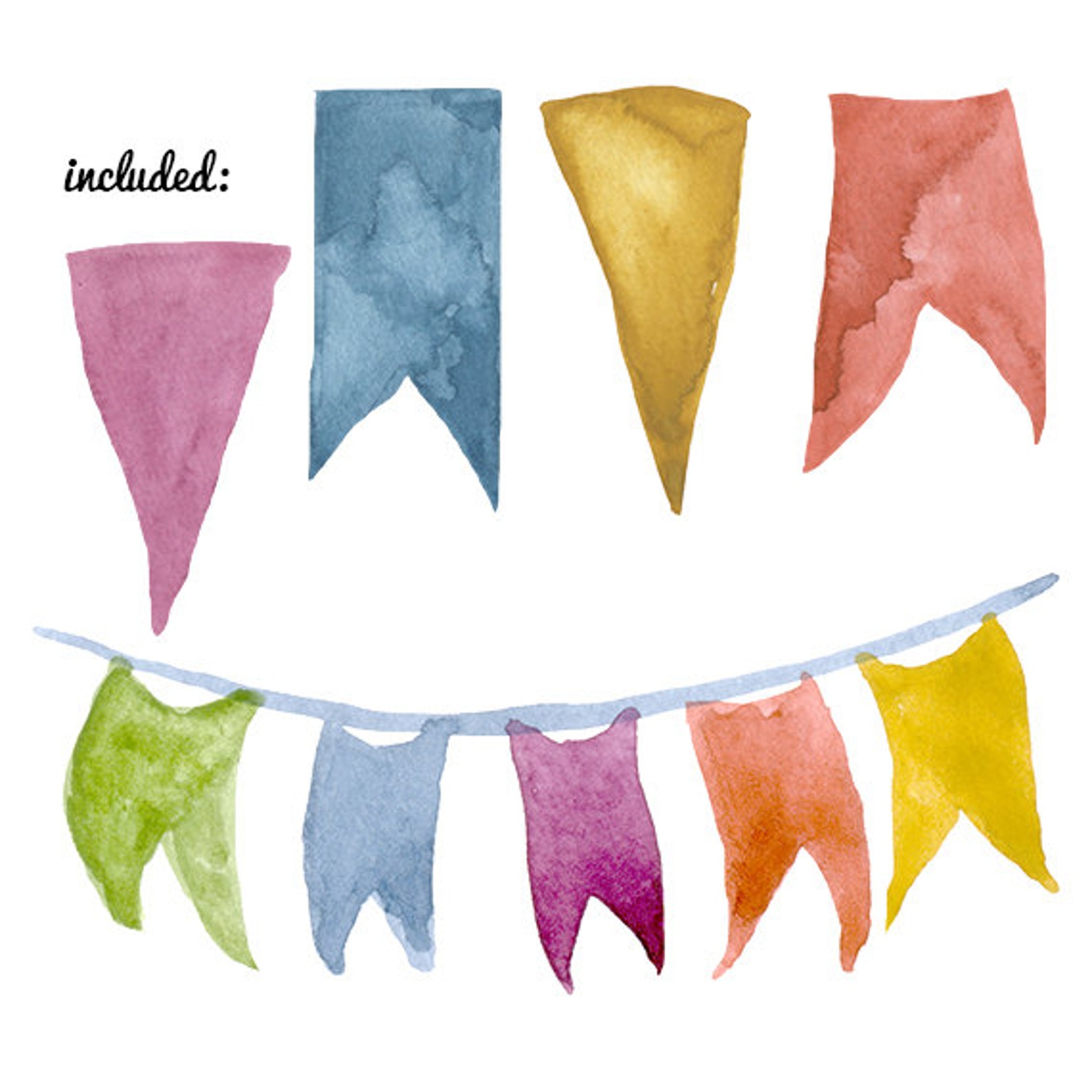 Watercolor Flags Pennants clipart birthday party clip art flag Etsy