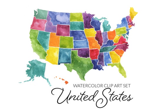 Watercolor United States Clipart Usa Art Watercolor Usa Map Etsy