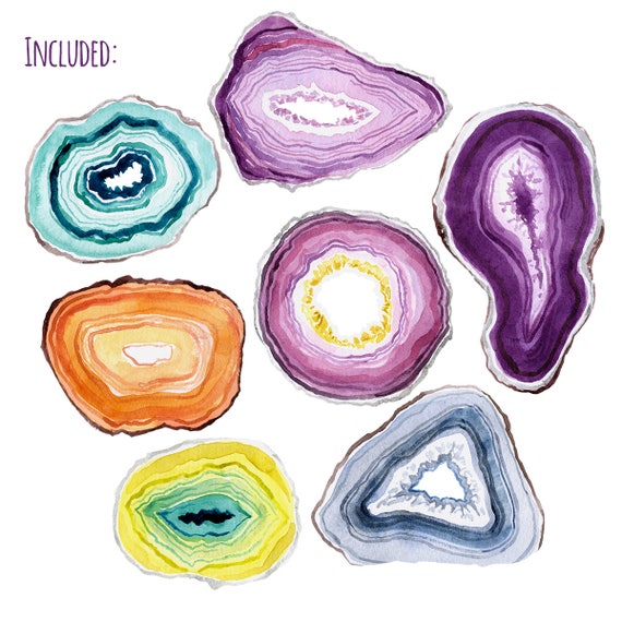 New age art Watercolor Geodes Gemstone Slices Clipart Geode Clip Art