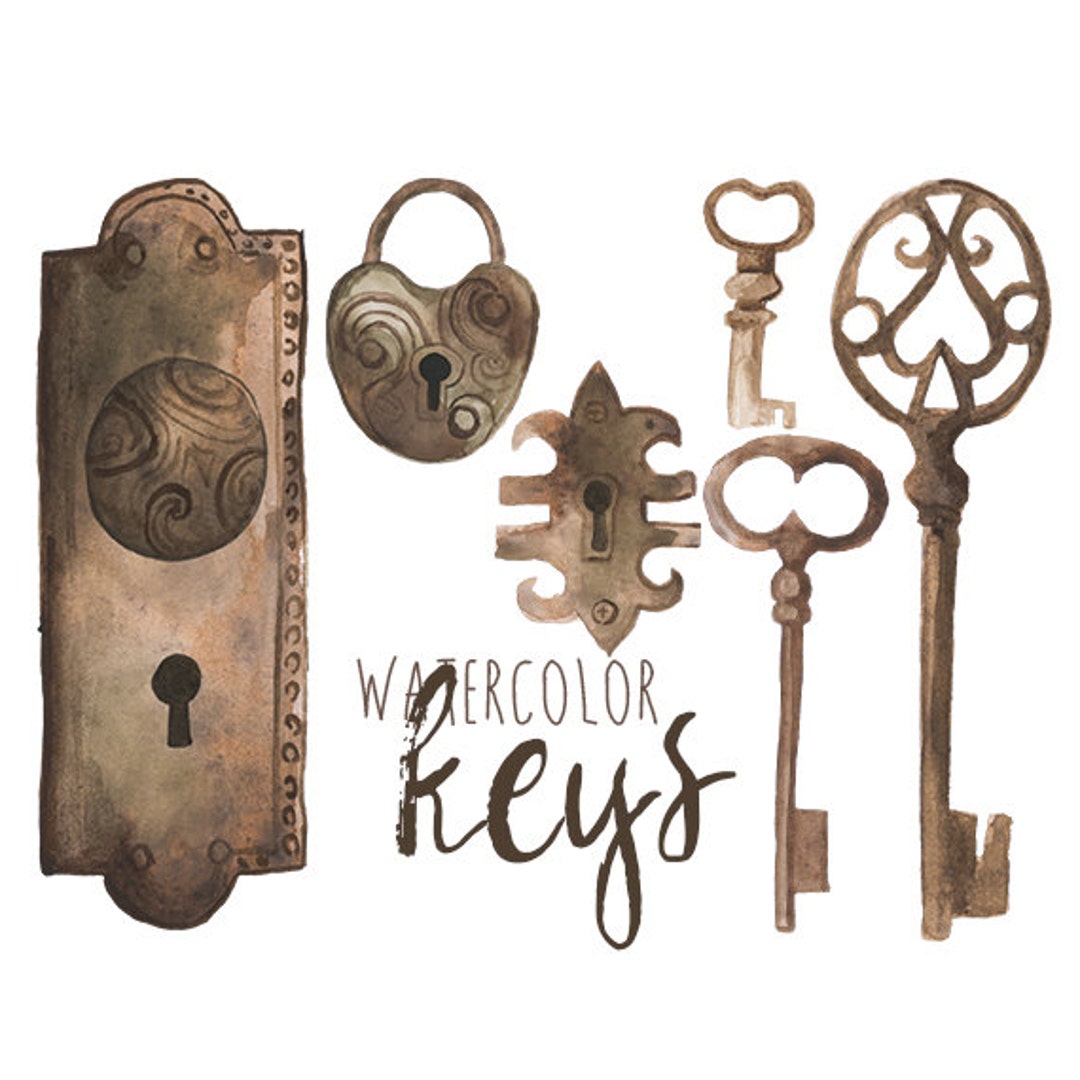 Watercolor Locks Clip Art Keys Clipart Vintage Locks and 