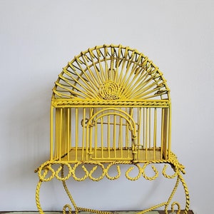 VTG Birdcage Tabletop Metal Wire Decorative Yellow Birdcage Decor Vintage Planter Garden Art image 1