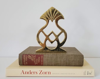 Vintage Brass Bookend 1985 Single Bookend Solid Heavy Brass VTG