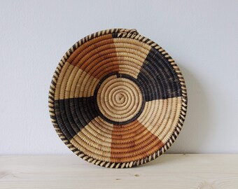 African Coil Basket Handmade Woven Bowl for Storage or Display Basket Wall Hanging Neutral Black Rust Natural Tribal Decor