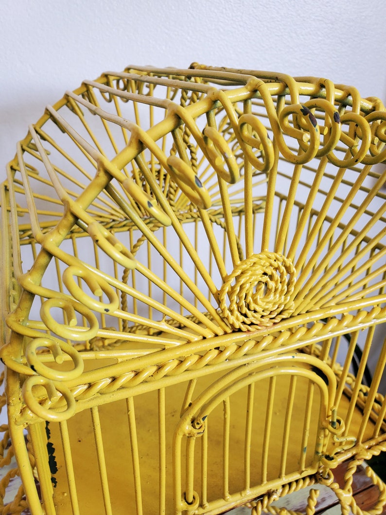 VTG Birdcage Tabletop Metal Wire Decorative Yellow Birdcage Decor Vintage Planter Garden Art image 4