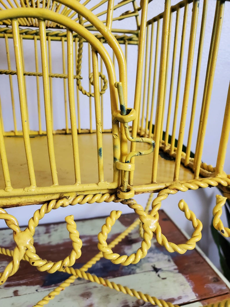 VTG Birdcage Tabletop Metal Wire Decorative Yellow Birdcage Decor Vintage Planter Garden Art image 3