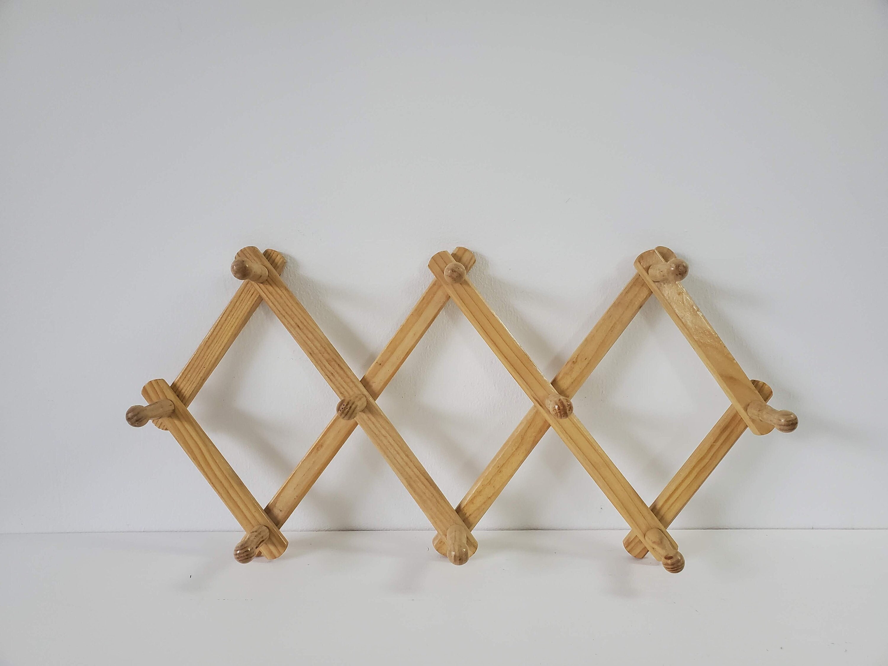 VTG Accordion Wall Hooks Natural Blonde Wood 10 Pegs Adjustable Wood Hooks Expandable Wall Hanging Etsy