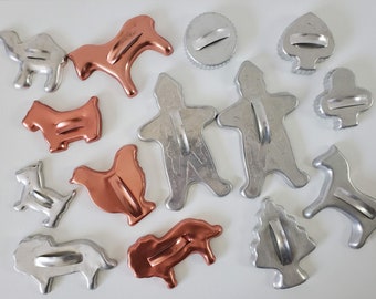 14 Metal Cookie Cutters - Copper and Aluminum - Christmas, Gingerbread, Animals