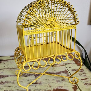 VTG Birdcage Tabletop Metal Wire Decorative Yellow Birdcage Decor Vintage Planter Garden Art image 8