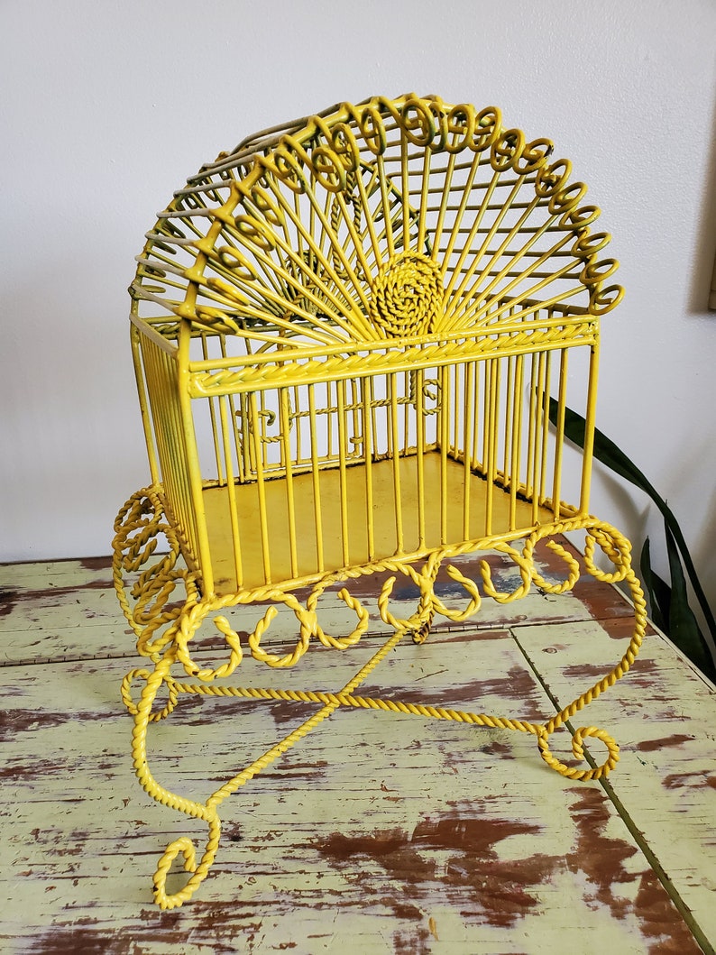 VTG Birdcage Tabletop Metal Wire Decorative Yellow Birdcage Decor Vintage Planter Garden Art image 8