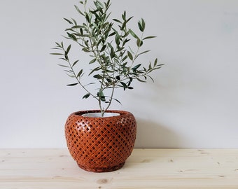 Planter Basket 10" Round Woven with 7" Opening Boho Decor Reddish Brown Basket for Plants