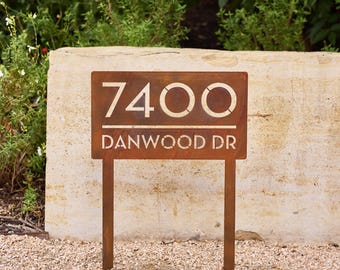 Customizable Steel Address Yard Sign - Modern House Sign